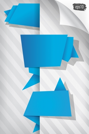 Set of blue origami tags on a striped background