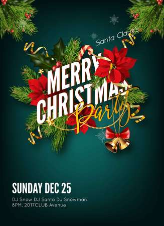 Christmas background or greeting poster template with holidays elements. Иллюстрация