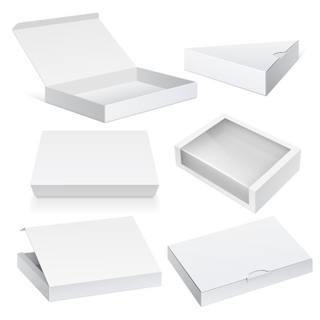 Realistic white package cardboard box set for software electronic device and other products vector illustration