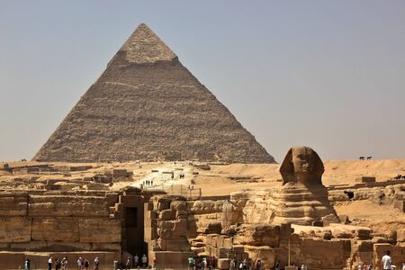 the great sphinx of giza with the pyramid of khafra in the