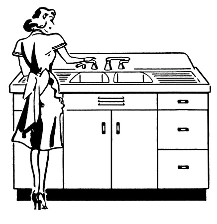 お皿を洗う女性のヴィンテージのイラスト の写真素材 画像素材 Image