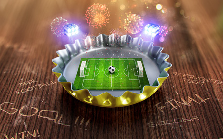 Football championship in the yellow Beer cap. 3d render