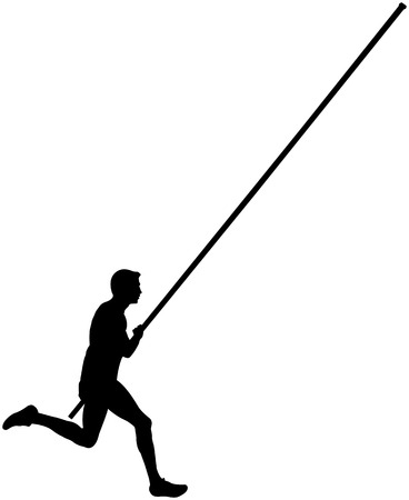 Black silhouette running athlete male pole vault Stock Photo