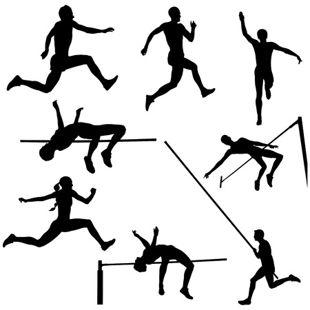 Set track and field sports jumping black silhouette