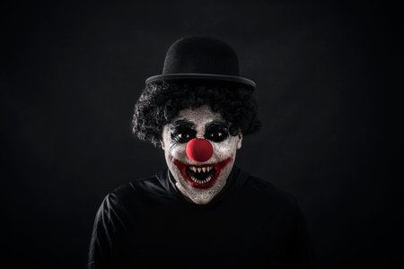 Scary clown showing his sharp pointy teeth Reklamní fotografie