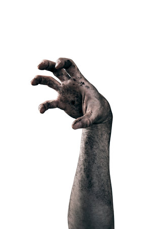 Zombie hand dirty with soil isolated on white background