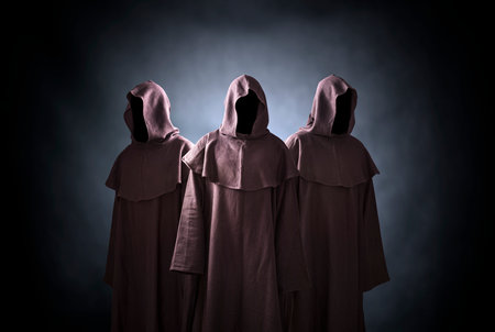 Group of three scary figures in hooded cloaks Reklamní fotografie