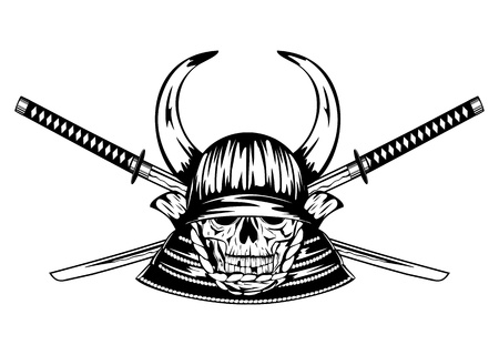 ベクトル イラスト侍ヘルメット ヨダレ加計で塗烈勢面頬交差刀と翼のイラスト素材 ベクタ Image