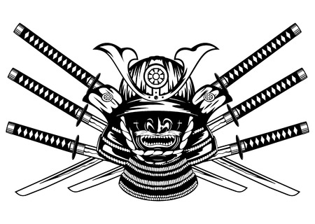 ベクトル イラスト侍ヘルメット ヨダレ加計で塗烈勢面頬交差刀と翼のイラスト素材 ベクタ Image