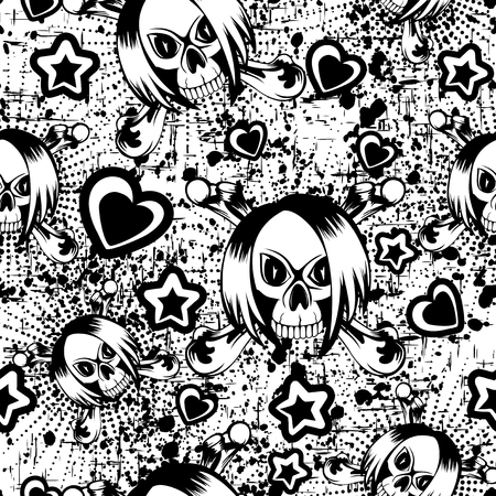骨と髪エモ少女頭蓋骨ベクトル イラスト漫画を渡った 碑文愛と星と心 シームレスな紫色の背景 T シャツのデザインや繊維にプリント のイラスト素材 ベクタ Image 骨と髪エモ少女頭蓋骨ベクトル イラスト漫画を渡った 碑文愛と星と心 シームレスな紫色の背景 T シャツのデザインや繊維にプリント のイラスト素材 ベクタ Image