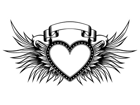 抽象的なベクトル イラスト フレーム ハート翼とバナー のイラスト素材 ベクタ Image 4413