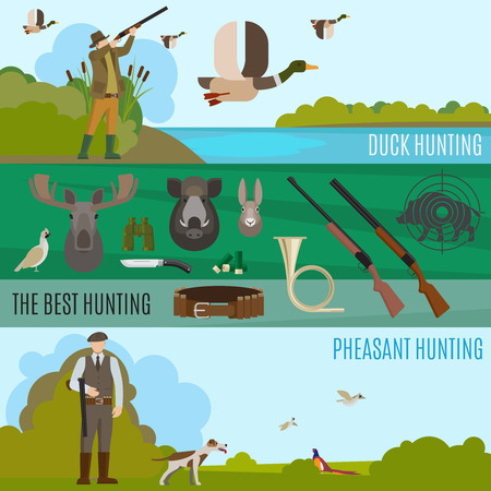 hunting banners vector wild birds and animals hunting vector