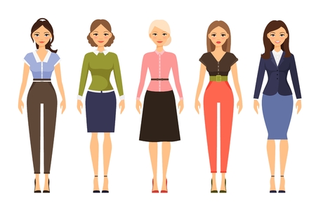 Woman dresscode vector illustration beautiful women in different outfits icons on white background