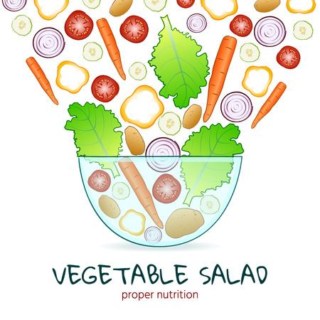ガラスのサラダボウルでジューシーな野菜サラダのイラストです 白い背景の上の適切な栄養ベクトル分離ベクトル図 のイラスト素材 ベクタ Image