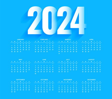 Elegant happy new year 2024 blue template a printable design vector Фото со стока