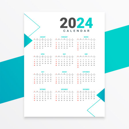 Stylish 2024 new year monthly calendar template for office desk or wall vector