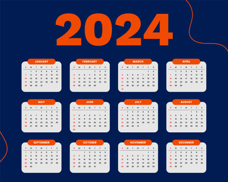 Stylish 2024 new year calendar template with fluid design vector