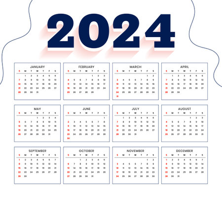 2024 new year calendar template in minimal style vector Векторная Иллюстрация