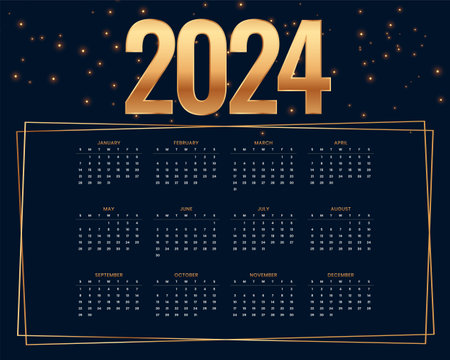 Luxurious 2024 english calendar template for office or business professional vector