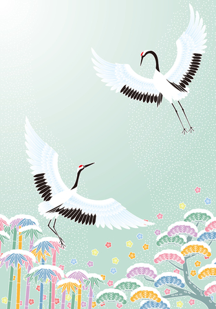 鶴と松竹梅 和風 のイラスト素材 ベクタ Image 鶴と松竹梅 和風 のイラスト素材 ベクタ Image