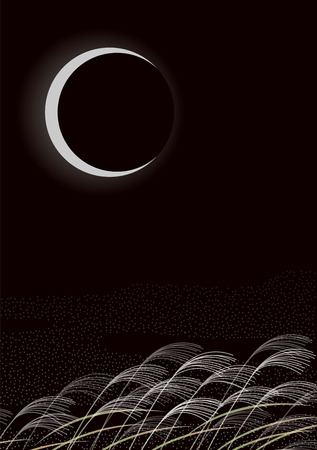 上弦の月とススキ 日本の風景 日本語 のイラスト素材 ベクタ Image