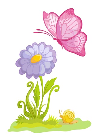 Flower with the butterfly on a white background