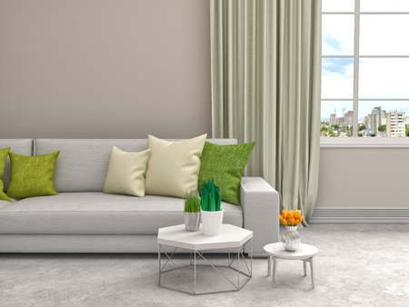 interior with white sofa. 3d illustration