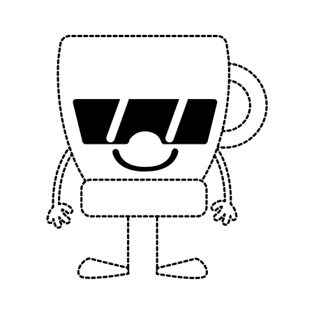 Dotted Shape Happy Coffee Cup With Arms And Legs Vector Illustration Dotted Shape Happy Coffee Cup With Arms And Legs Vector Illustration