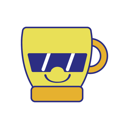 Full Color Happy Coffee Cup Kawaii With Sunglasses Vector Illustration Full Color Happy Coffee Cup Kawaii With Sunglasses Vector Illustration