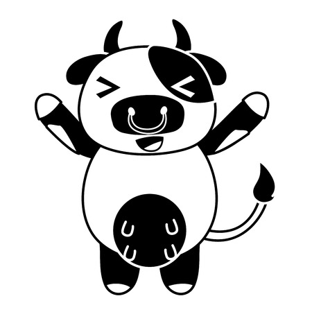 色シルエットかわいいと陽気な牛野生動物ベクトルイラストのイラスト素材 ベクタ Image