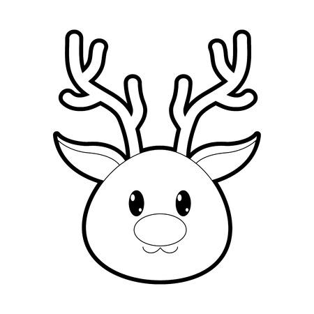 outline reindeer head cute animal character vector illustration