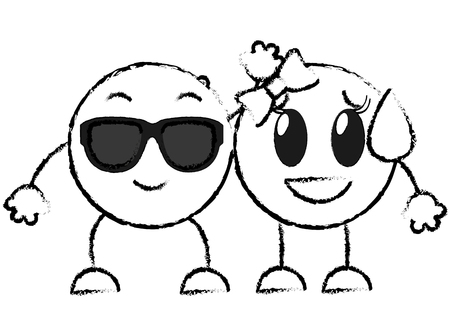 ラインカップルクールと恥笑い顔絵文字ベクトルイラスト のイラスト素材 ベクタ Image