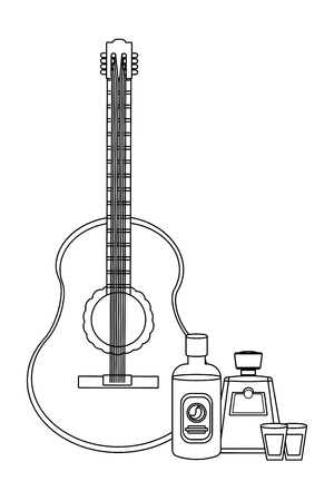 Mexican tequila with guitar cartoon vector illustration graphic design