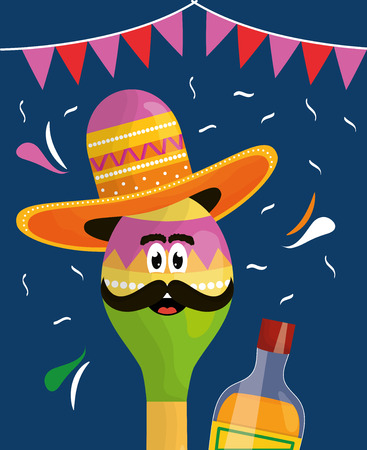 Cinco de mayo chilli character playing maracas vector illustration design