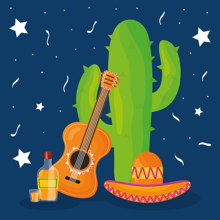 Cinco de mayo celebration with cactus and hat mexican vector illustration design Stock Photo