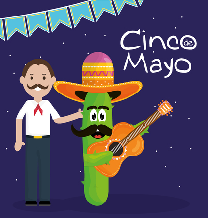 Cinco de mayo celebration with man and cactus character vector illustration design Stock Photo