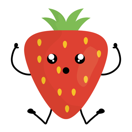 Delicious strawberry fruit kawaii character vector illustration design