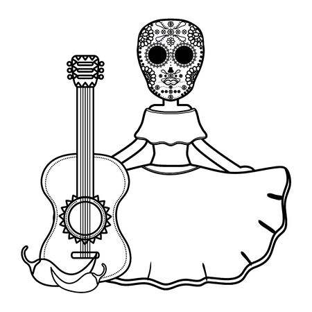 Traditional katrina with guitar and chilli peper character vector illustration design Stock Photo