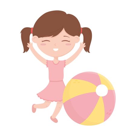 Kids zone, cute little girl with beach ball toys