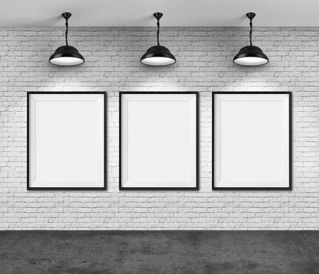 Art Gallery Blank Picture Frames On Brick Wall Background Photo Art Gallery Blank Picture Frames On Brick Wall Background Photo