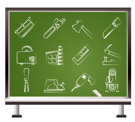 Painted With Chalk Woodworking Industry And Tools Icons Vector Painted With Chalk Woodworking Industry And Tools Icons Vector