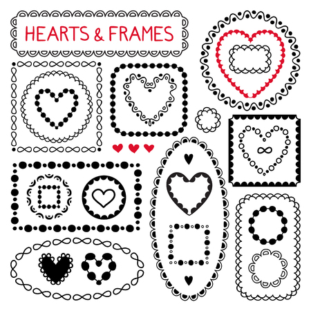 doodle hearts and frames graphic design elements for web sites