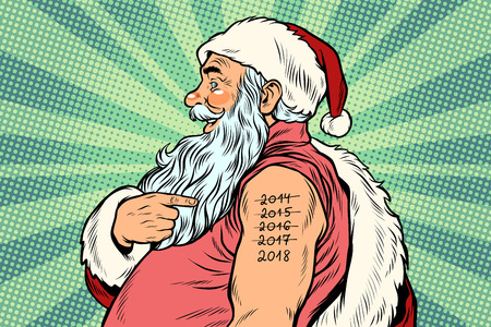 Santa claus with tattoos 2018. new year and christmas. pop art retro vector illustrator