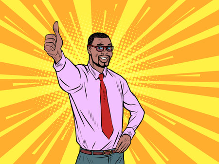 親指人間の絵 レトロなイラストの Pop アート親指方向を示す肯定的なアフリカ