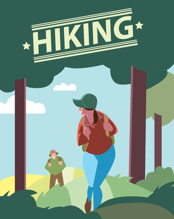 creative poster or flyer of backpackers hiking on the path of hiker flyers
