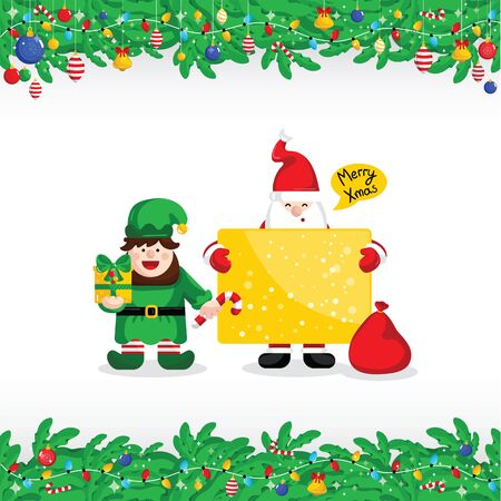 merry christmas greeting card with santa claus and christmas elf vector illustration santa with giftbox - Merry Christmas Elf merry christmas greeting card with santa claus and christmas elf vector illustration santa with giftbox - Merry Christmas Elf