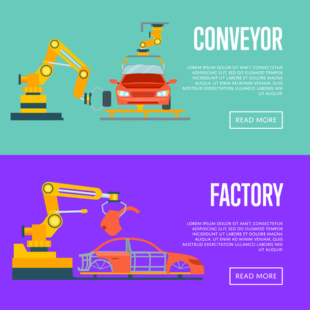 車のアセンブリのモダンなコンベヤです 自動車の生産ライン 車製造工程 スマートな自動車組立ライン ロボット ベクトル イラスト工場 のイラスト素材 ベクタ Image 1687