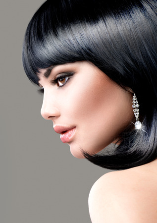 Schone Brunette Frau Bob Haircut Kurze Haare Lizenzfreie