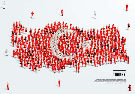 Turkey map and flag. a large group of people in turkish flag color form to create the map. vector illustration.
