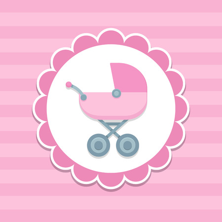 Poussette De Bebe Dans La Couleur Rose Girly De L Interieur Cadre De Cercle Sur Fond Rose Raye Clip Art Libres De Droits Vecteurs Et Illustration Image 4312